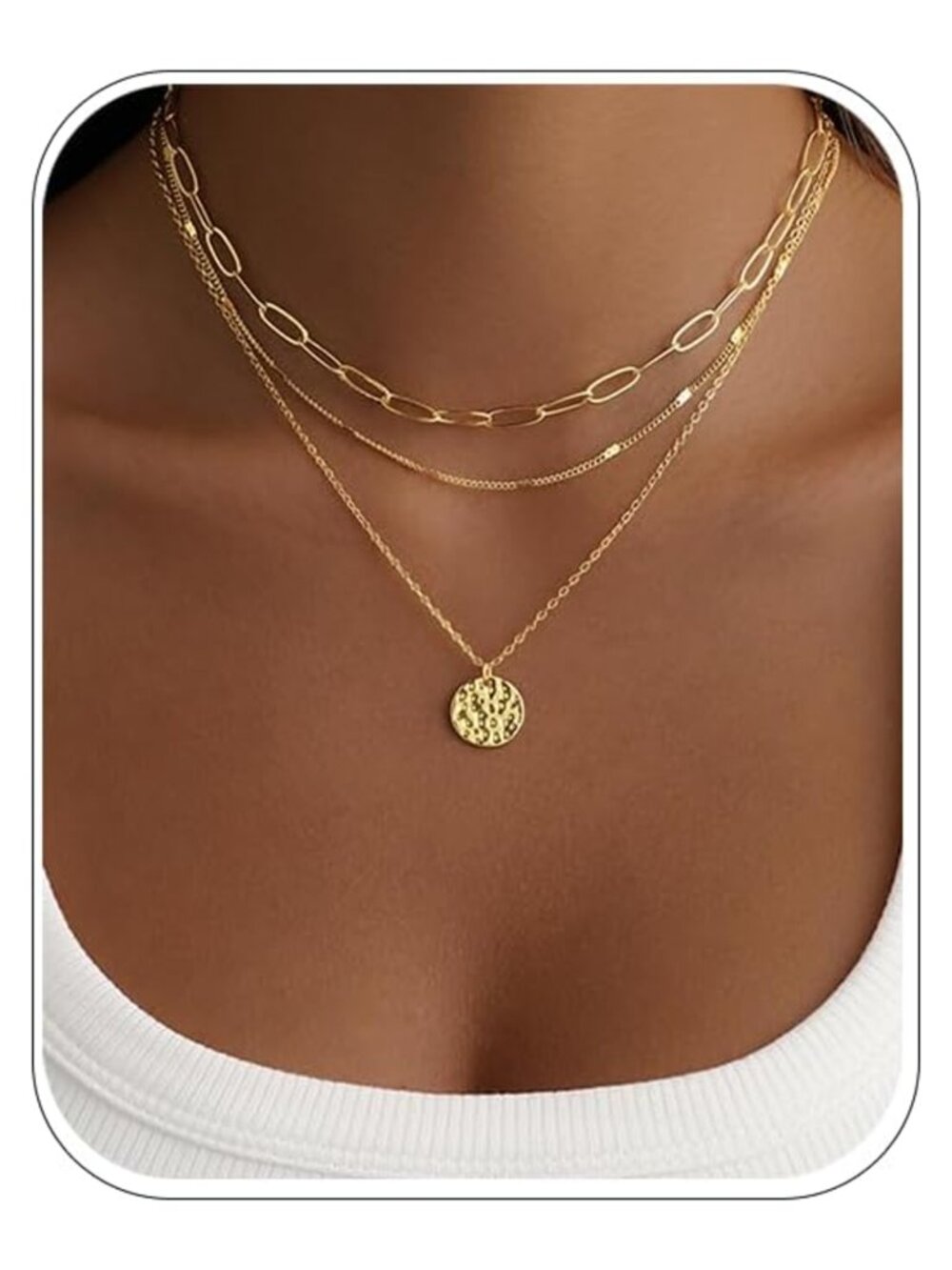 14K Gold Plated Layered Necklace Set 3 Piece Adjustable Women